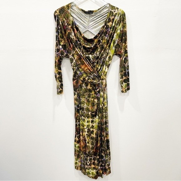 Alberta Ferretti Faux Wrap Cowl Neck Dress Printed Size 6 Made In Italy - Picture 1 of 10